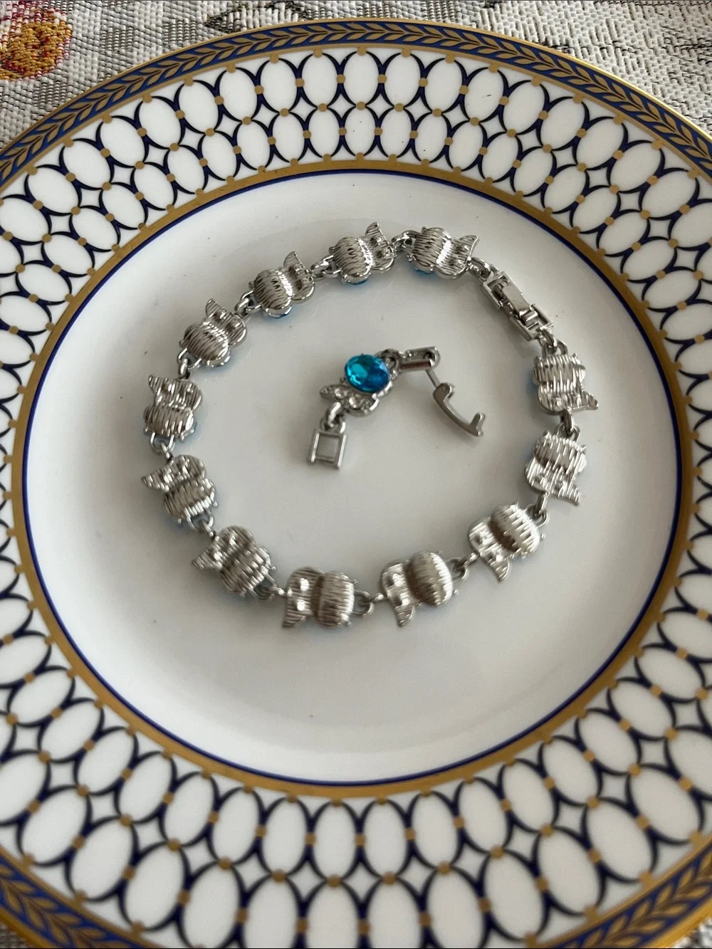 Silver-tone Bracelet with Turquoise Blue Crystal Accents New